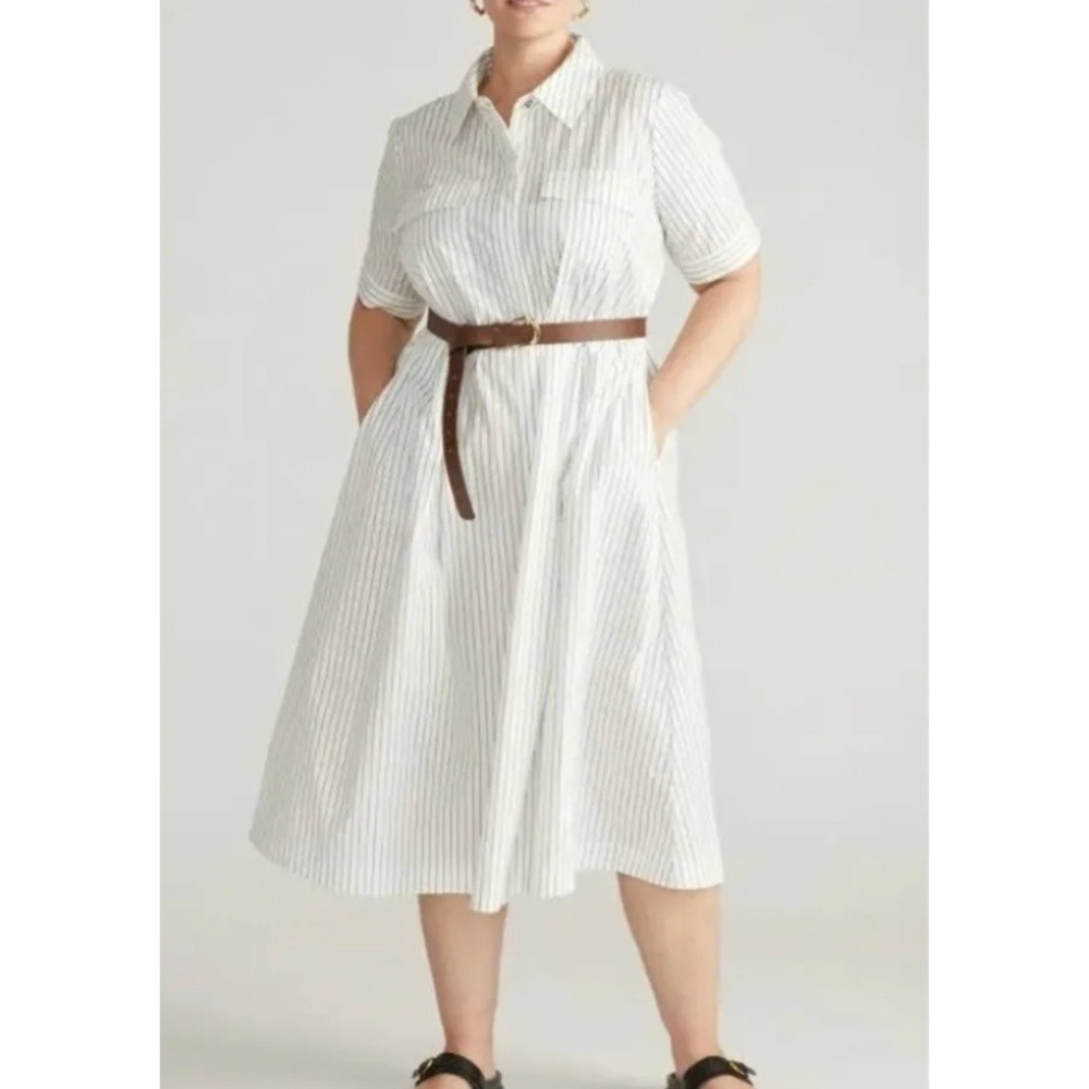 Universal Standard City Striped Poplin Shirtdress in White sz S (US 14)
